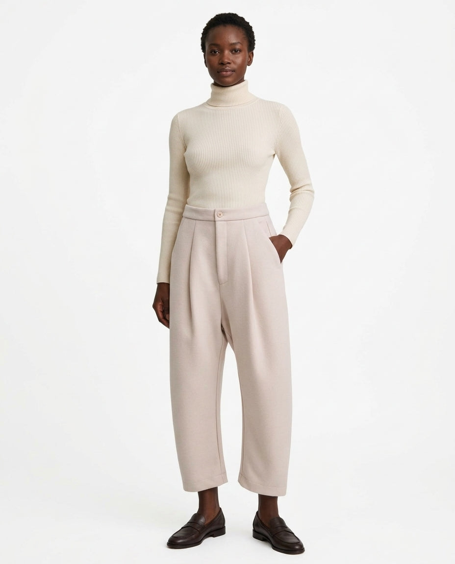 Pantalone in lana color chalk