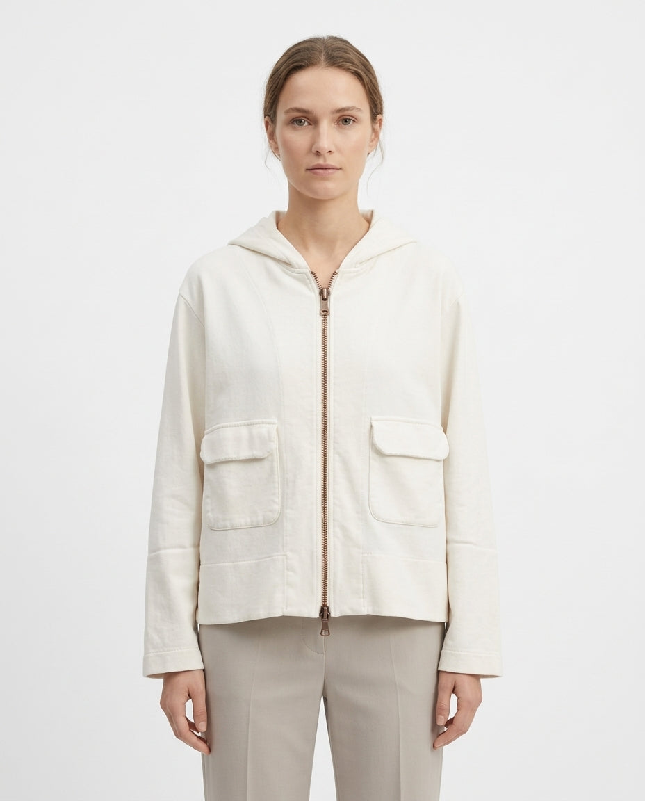 Giacca felpa con cappuccio e zip centrale