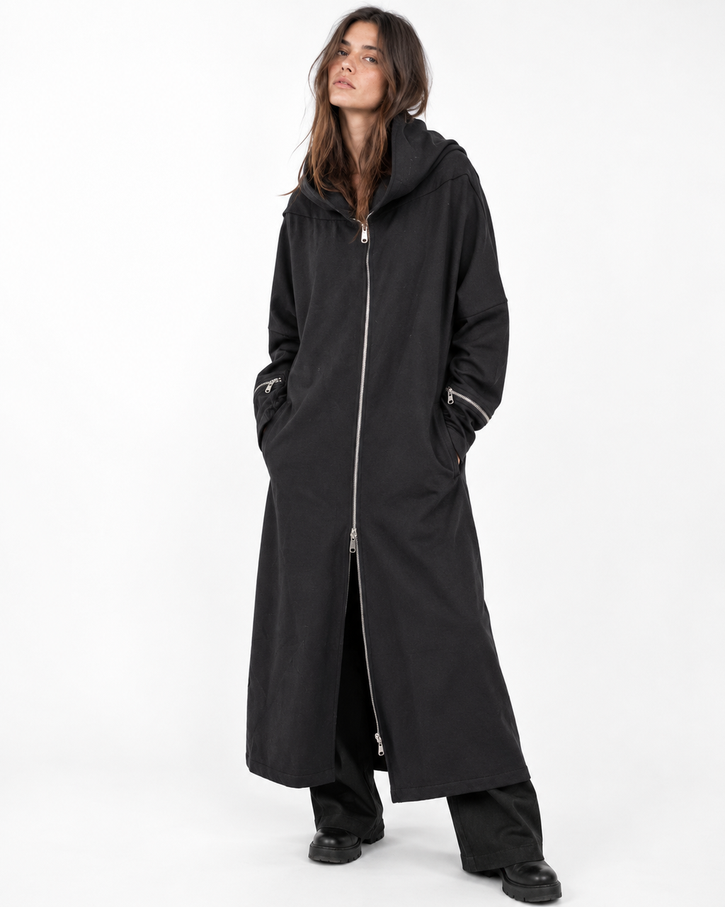 Maxi cardigan felpa con zip centrale