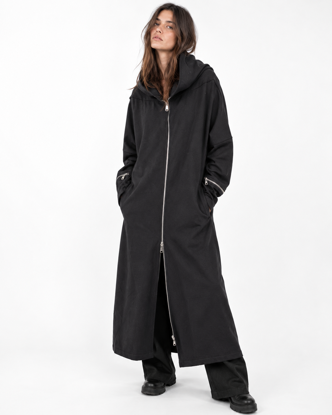 Maxi cardigan felpa con zip centrale
