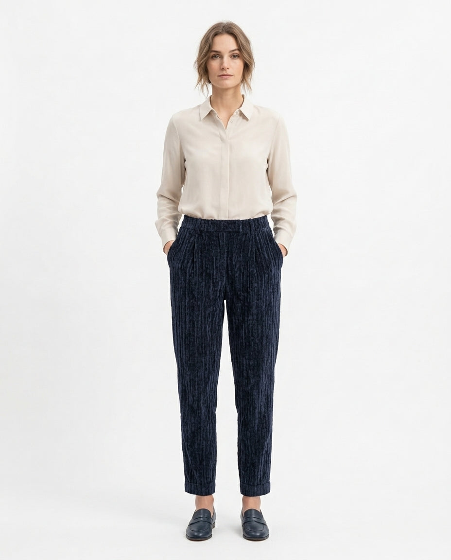 Pantalone velluto con elastico in vita