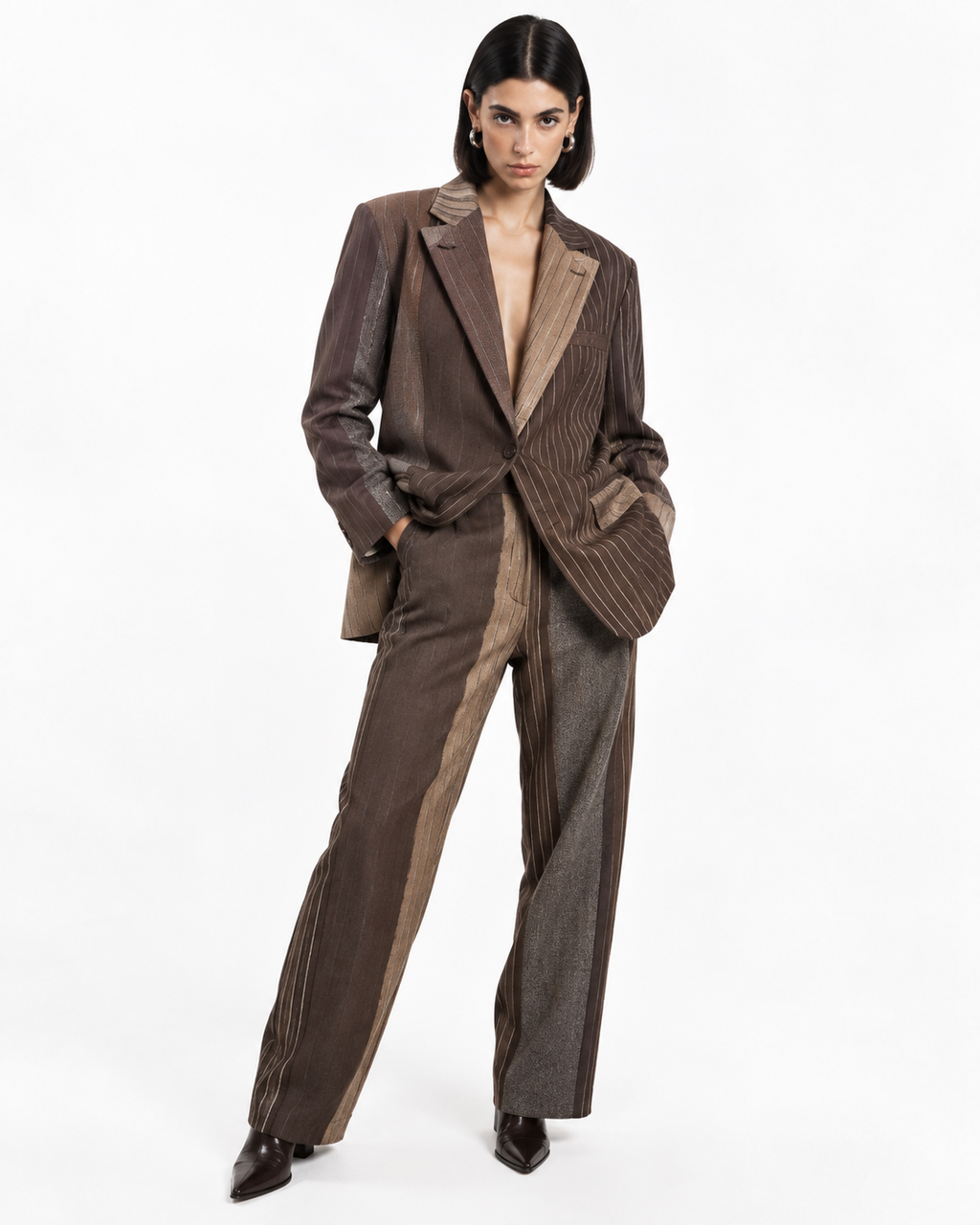 Blazer gessato marrone