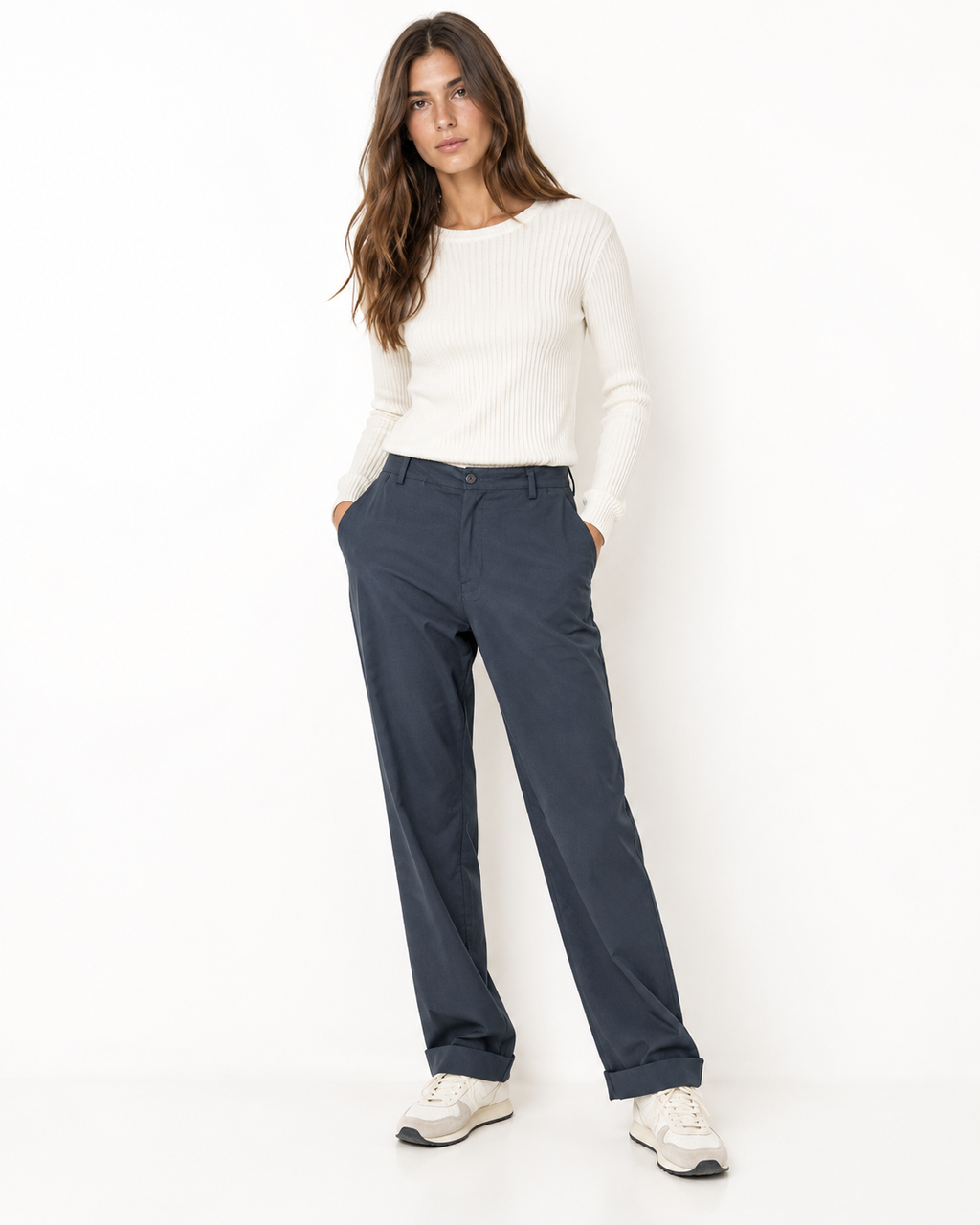 Pantalone bengalina sigaretta con risvoltino