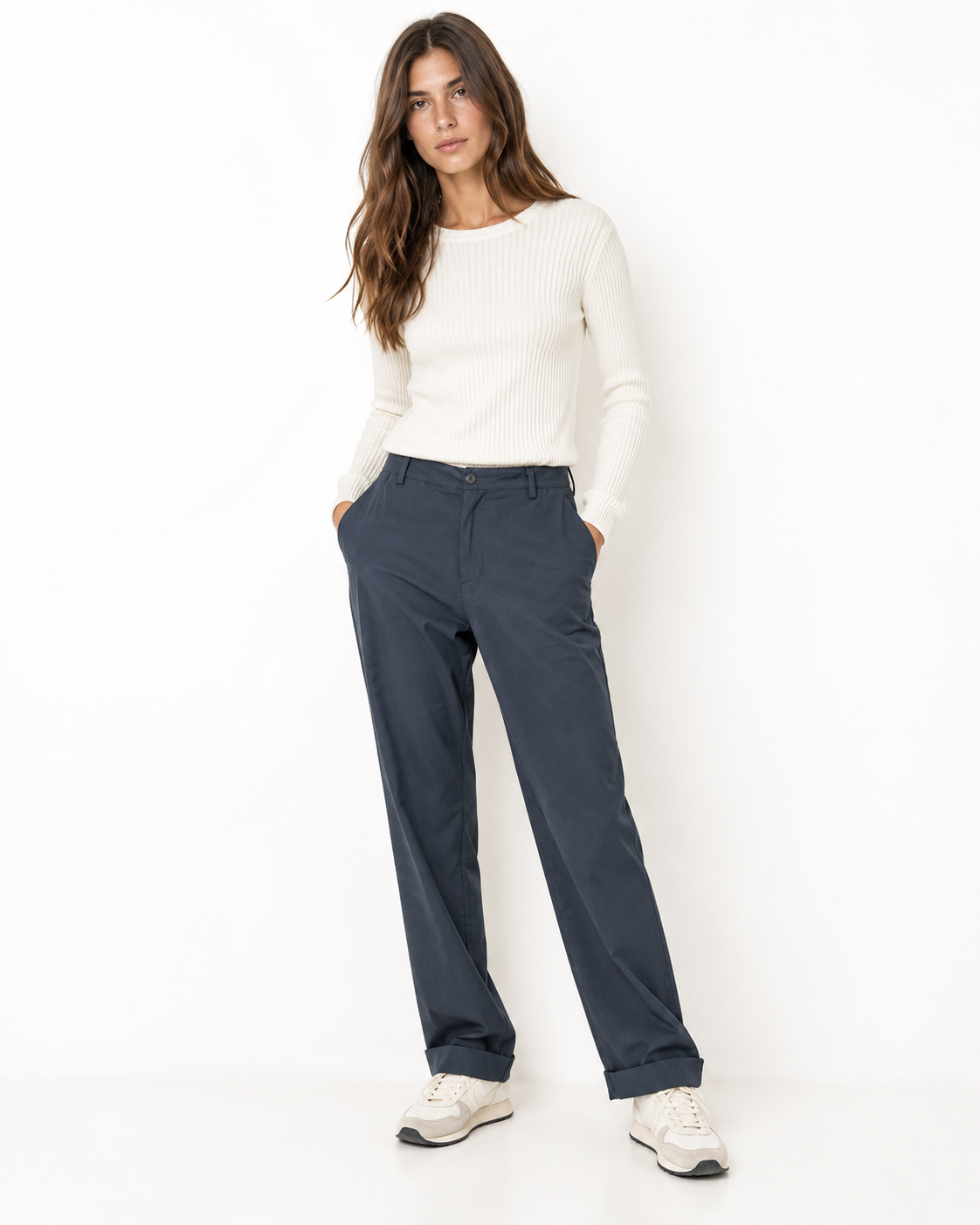 Pantalone bengalina sigaretta con risvoltino