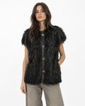 Gilettone piumato con bordo in eco-pelle