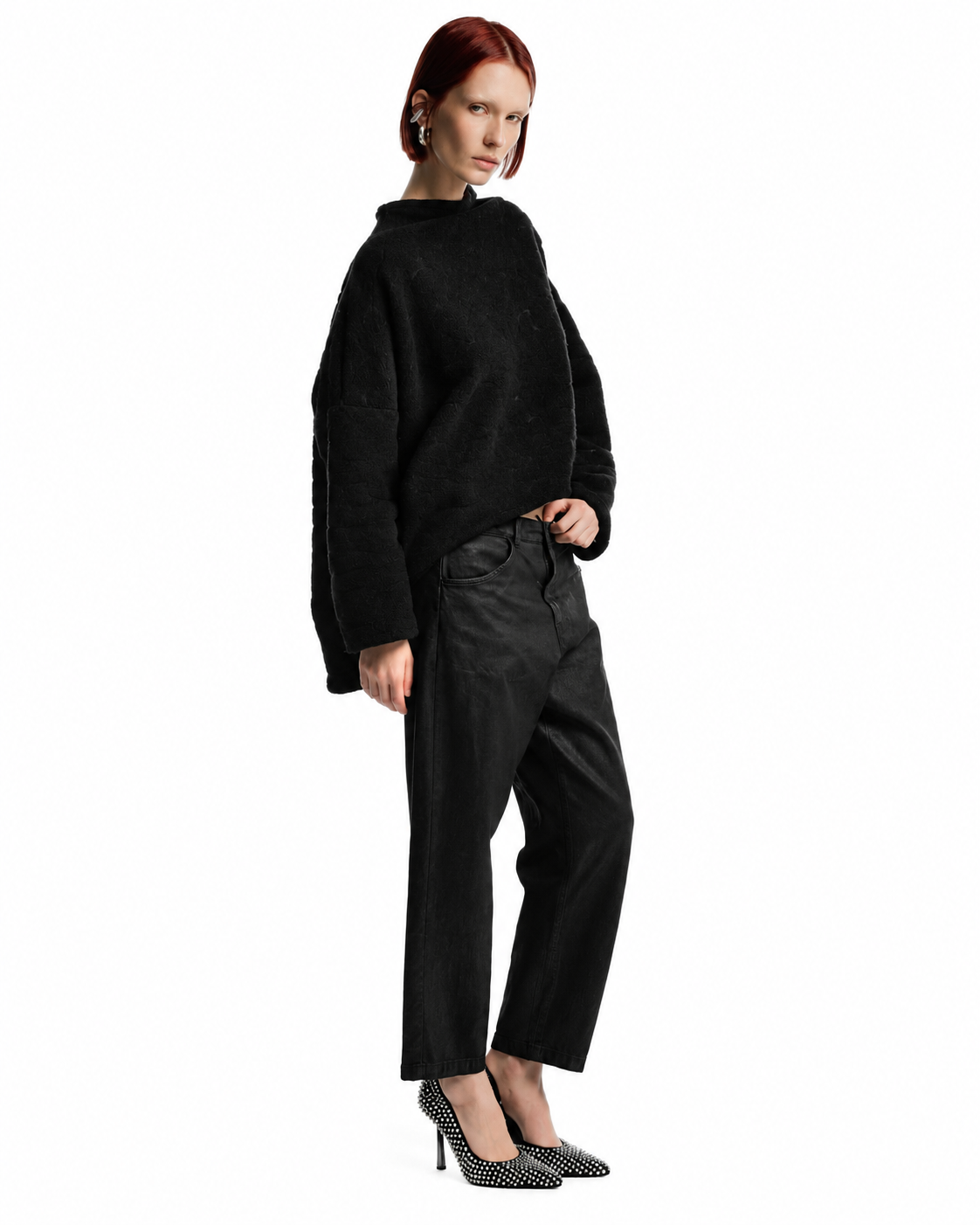 Pantalone boyfriend effetto pelle