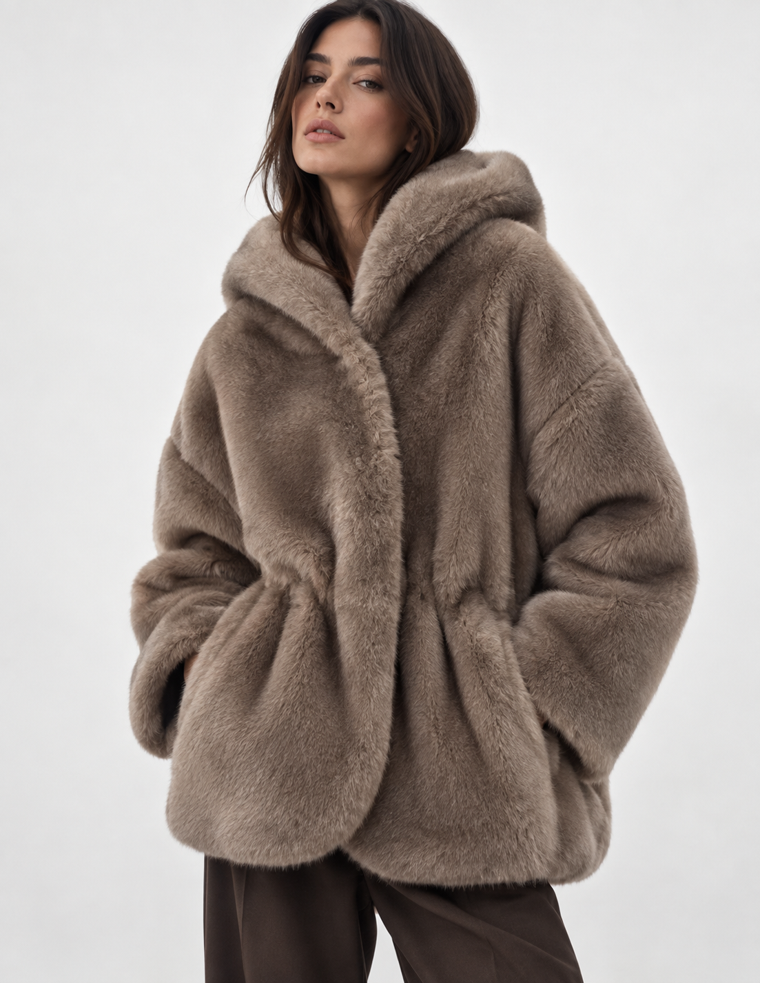 Giacca eco-pelliccia sahariana taupe