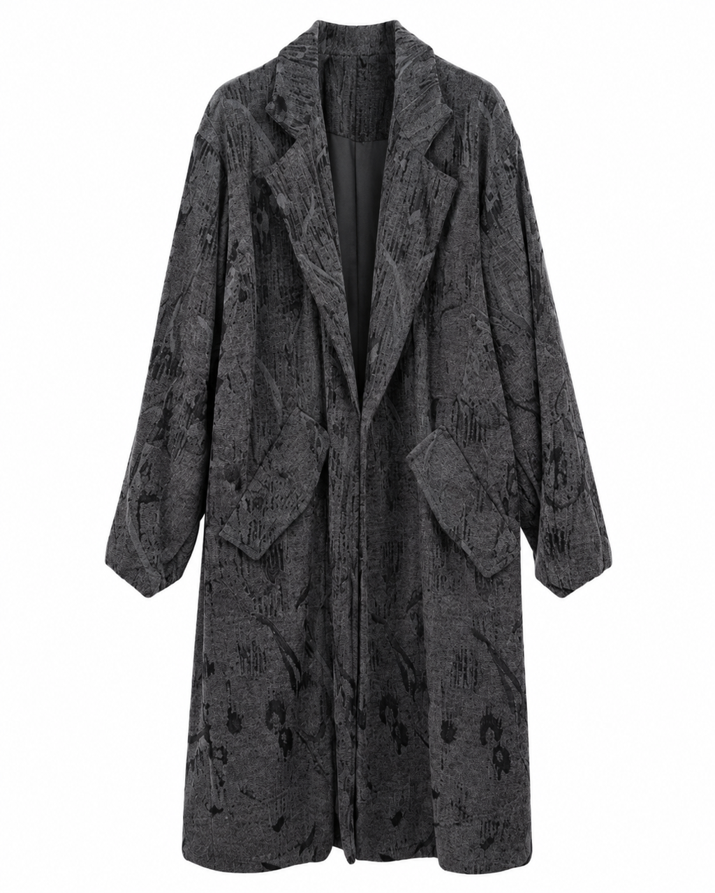 Cappotto velluto over stampato nero