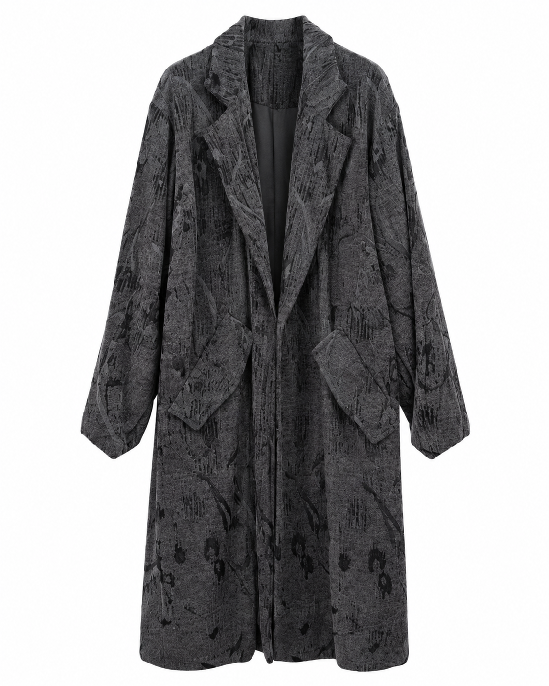 Cappotto velluto over stampato nero