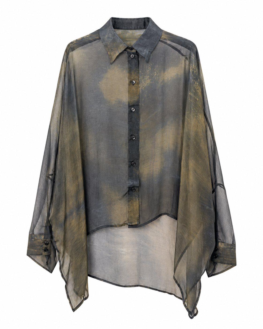Camicia seta tie dye verde oliva