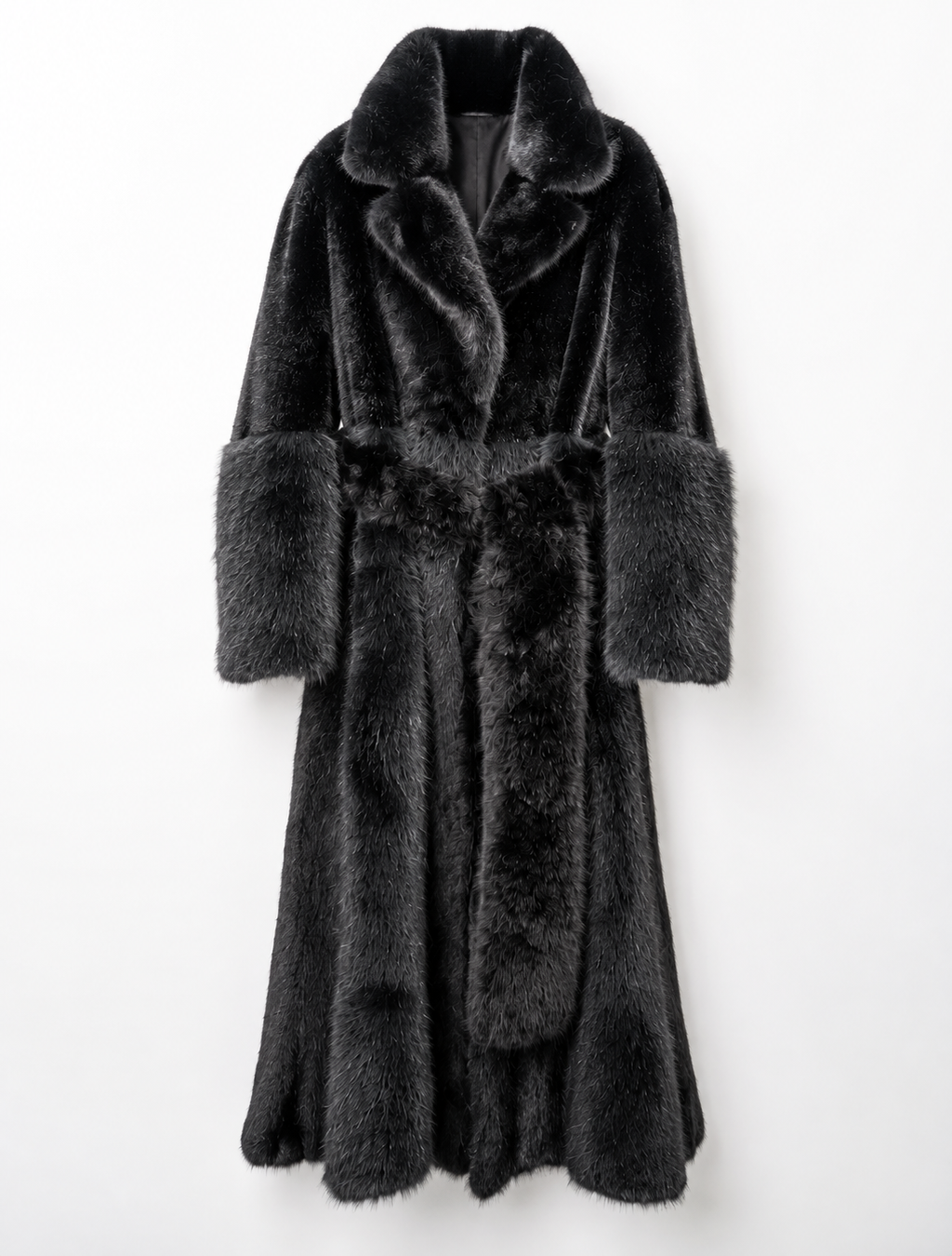 Cappotto lungo in eco-pelliccia con cintura