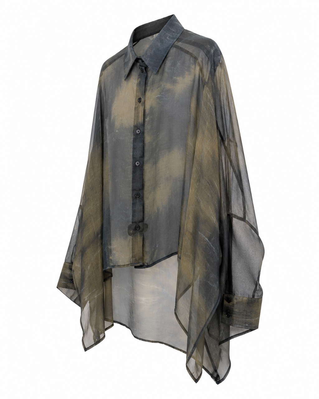 Camicia seta tie dye verde oliva