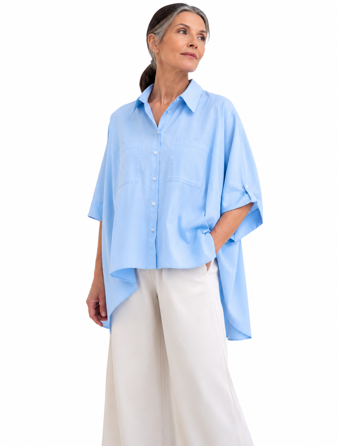 Camicia Over Popeline Azzurro