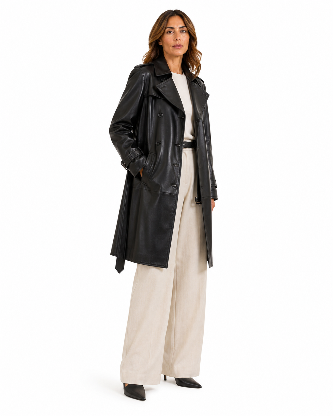 Trench Doppiopetto in Vera Pelle