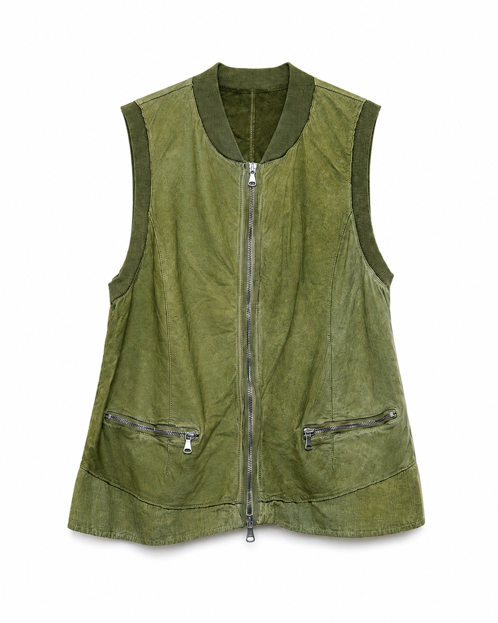 Gilet in Pelle con Inserti in Lino