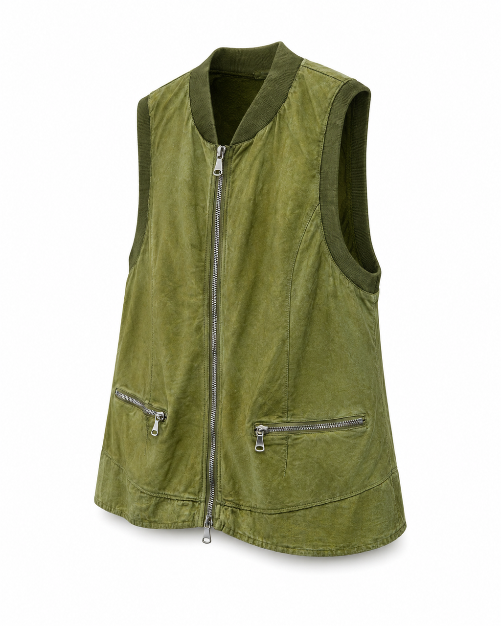 Gilet in Pelle con Inserti in Lino