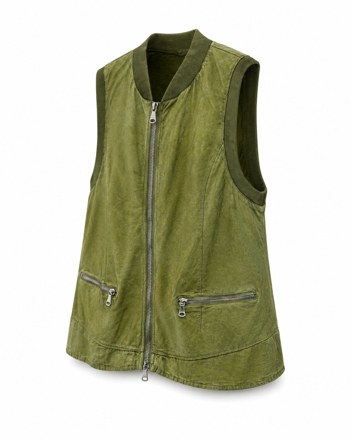 Gilet in Pelle con Inserti in Lino