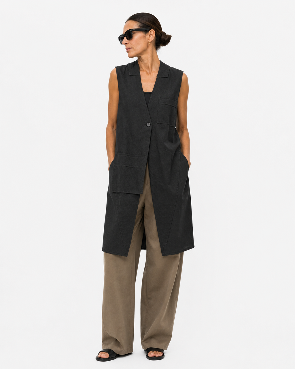 Gilet Lungo con Tasche Asimmetriche