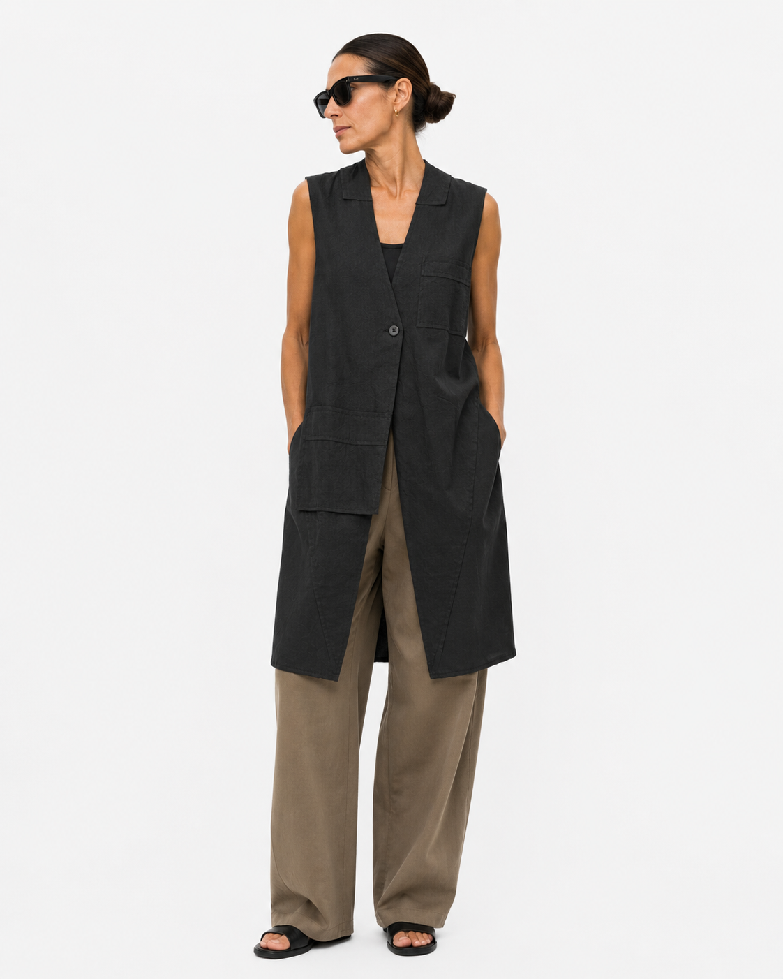 Gilet Lungo con Tasche Asimmetriche